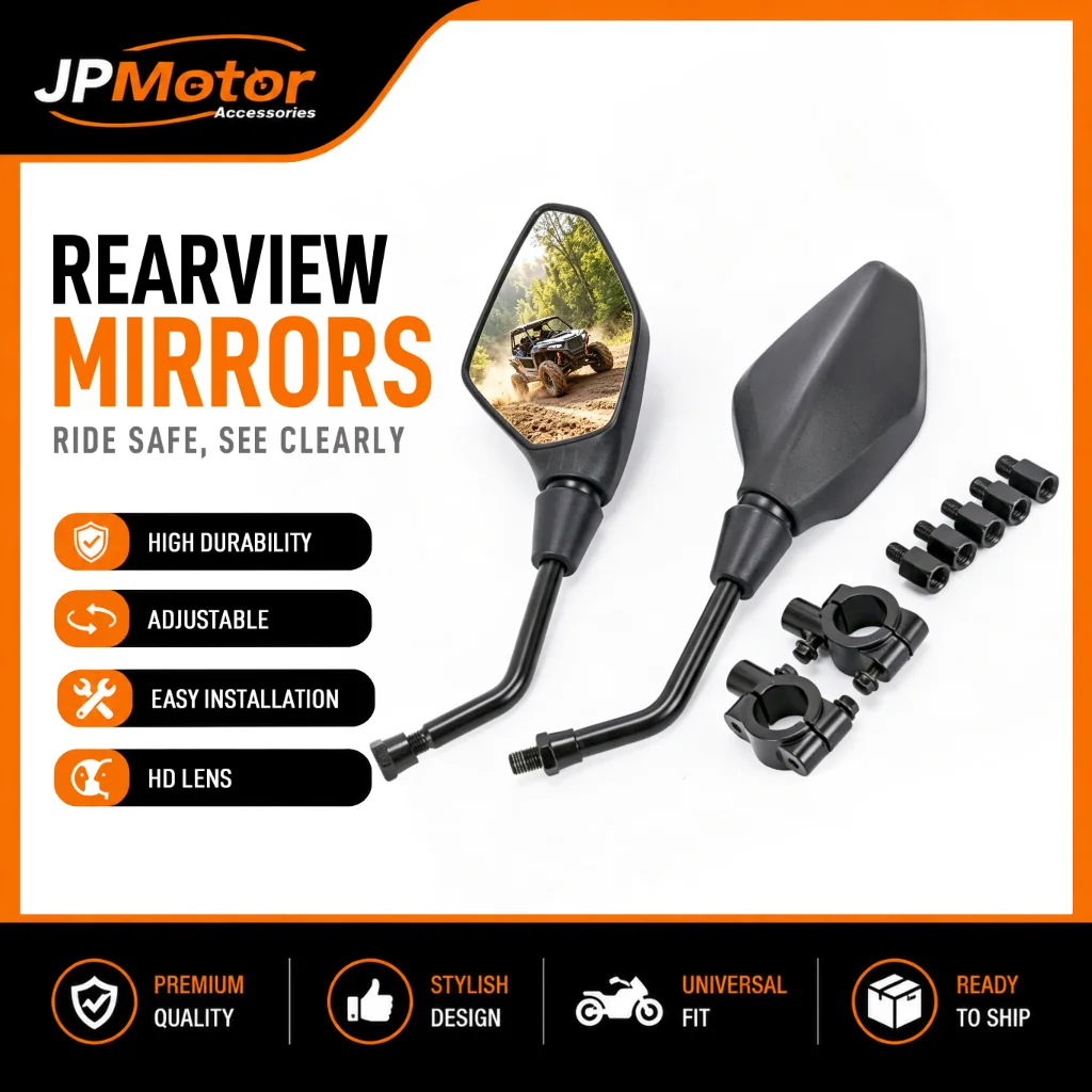 Universal Motorcycle Rearview Mirror, HD Wide-Angle Handlebar Mount for Scooter E-Bike Moped Cruiser