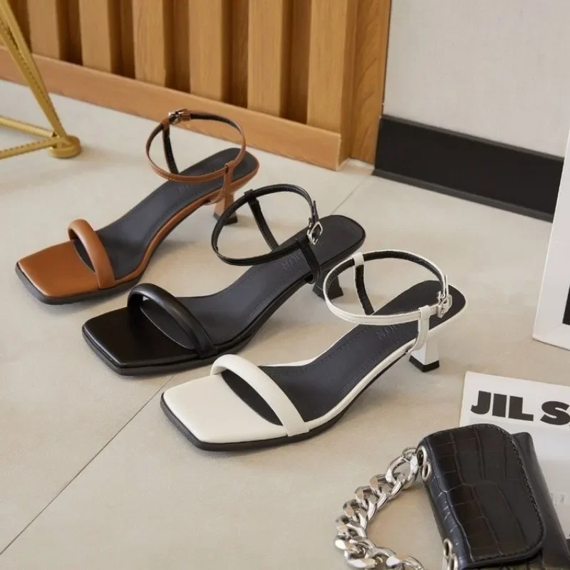 Modern Sandals Women's Sandals with Buckle Strap and Narrow Band Combination High Heels Summer Shoes Women Casual Ladies Shoes