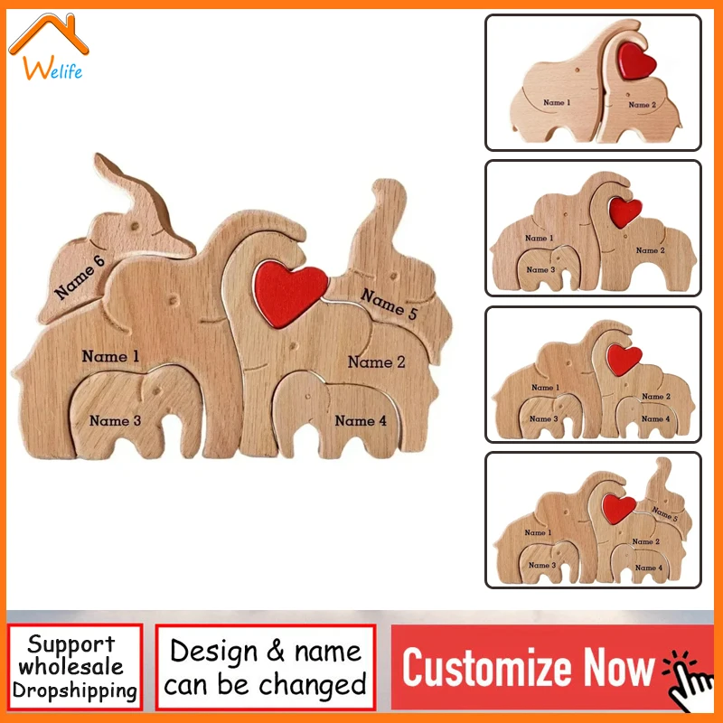 Elephant Free Engraving Custom Family Wooden Puzzle Family Love Animal Wood Puzzle Decoration Thoughtful Best Gifts for Everyone