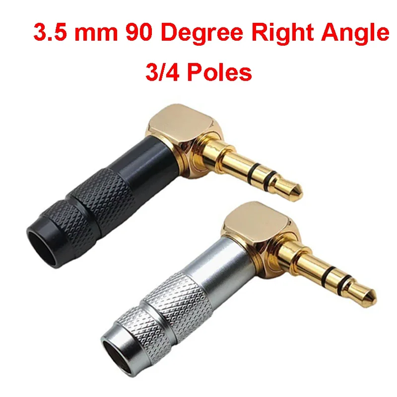1pcs 3.5mm 3/4 Pole TRRS Male/Female Plug Jack Gold Plated 90 Degree Angle Audio Connector