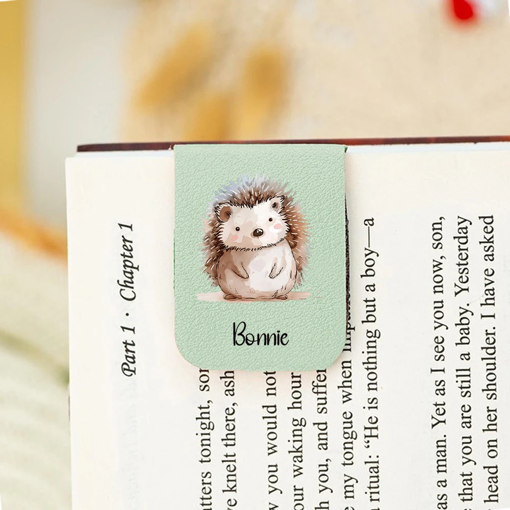 1PC Creative Little hedgehog Customized Name Print Purple Magnetic Book Mark For School Supplies view 2