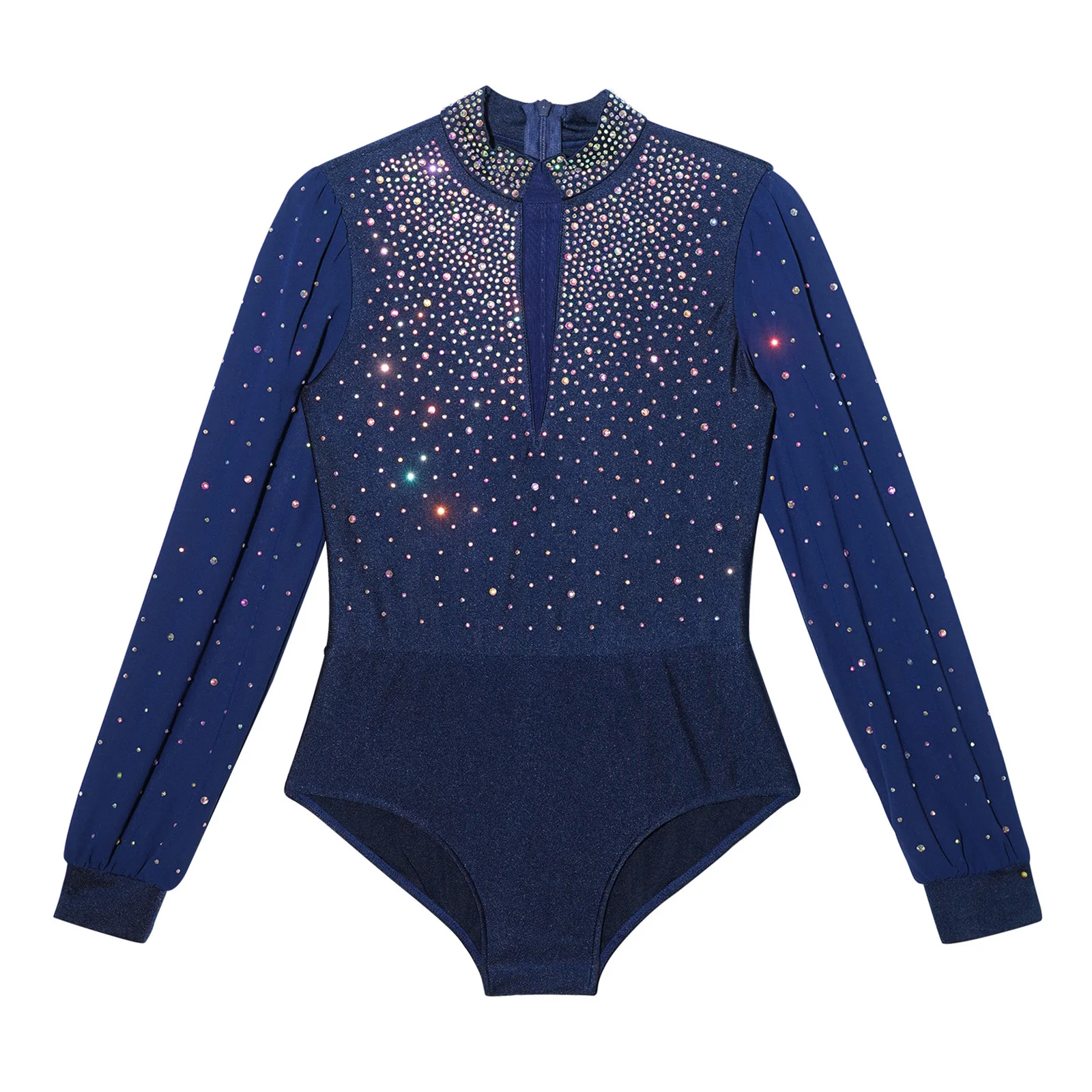 Kids Long Sleeve Latin Gymnastics Bodysuit for Boys Rhinestones Tango Latin Dance Shirts Bodysuit Figure Skating Dance Leotards