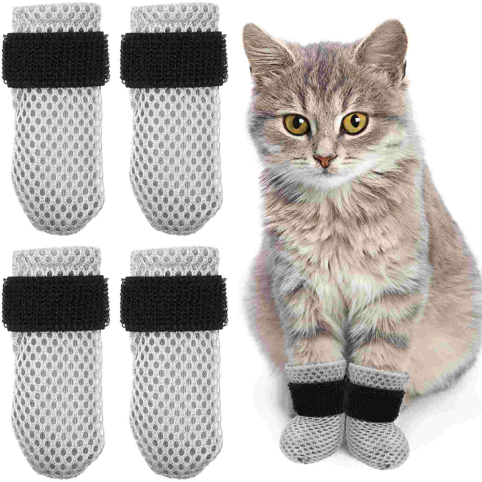 4 Pcs Cat Shoes for Boots Anti Scratch Claw Caps Cats Short Socks Grey Polyester