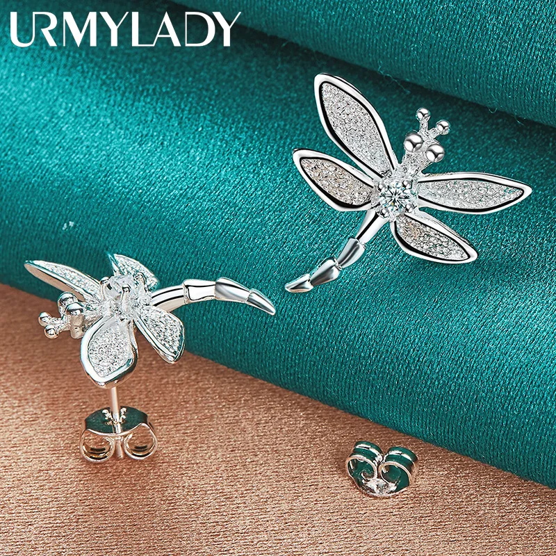 URMYLADY 925 Sterling Silver Dragonfly Zircon Kolczyki sztyfty dla kobiet Biżuteria ślubna na imprezę — zdjęcie 5