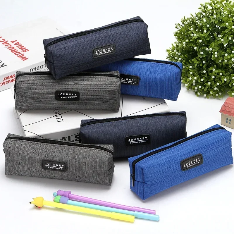 1PC Einfache Stift Tasche Oxfordcloth Bleistift-box Box Bleistift Veranstalter Fall Grau Blau Junge Geschenk Schule Liefert Koreanische schreibwaren