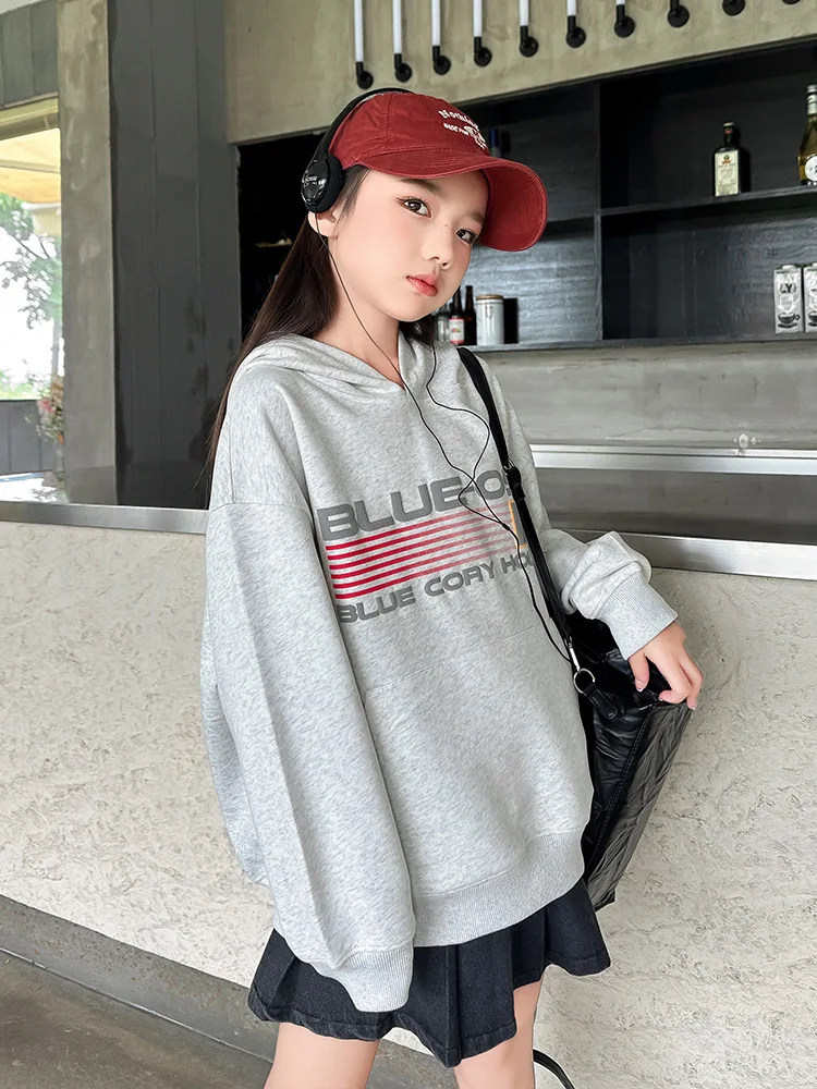 

Autumn New Girls Sweatshirt Children Korean Printed Hooded Bottom Tops Loose Cotton Street Sports Hip Hop Jacket Women Tops