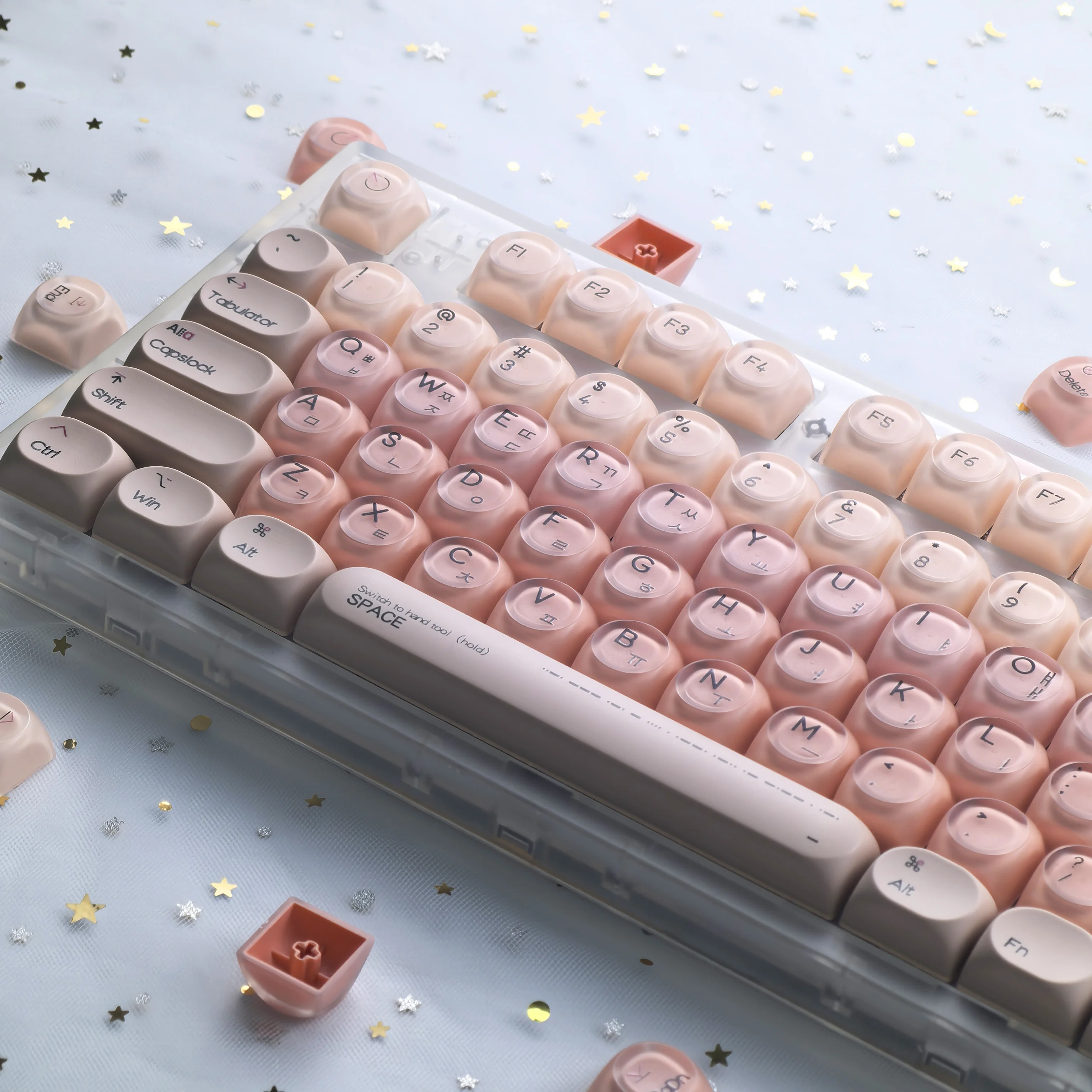 Capuchons de touches coréens roses, fond de teint liquide, 136 touches Hoa Pbt + Pc, ronds, mignons, pour clavier mécanique Mx