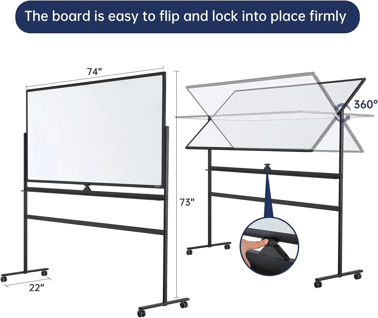 Large Dry-Erase Rolling Magnetic Whiteboard - 70 x 36 Inches White Board Height Adjust Double Sides Mobile Portable Easel