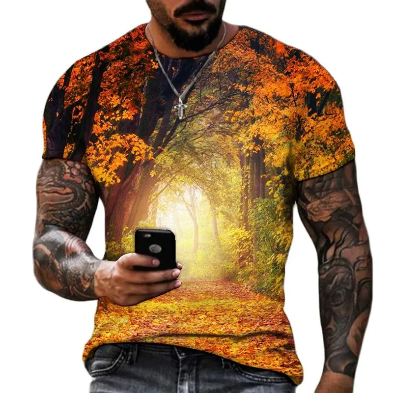 Sommer schöne Landschaft Grafik T-Shirts Männer Mode lässig Persönlichkeit gedruckt Rundhals ausschnitt Kurzarm T-Shirts Tops Streetwear