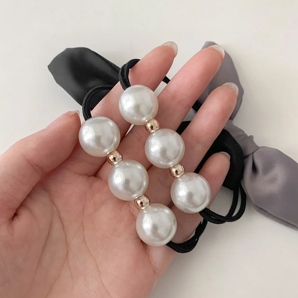 

4pcs Ties Elastic Pearl Bow Ropes For Women Ponytail Holders Styling Accessories Hair Ties For Thin Curly Thick Hair Kids