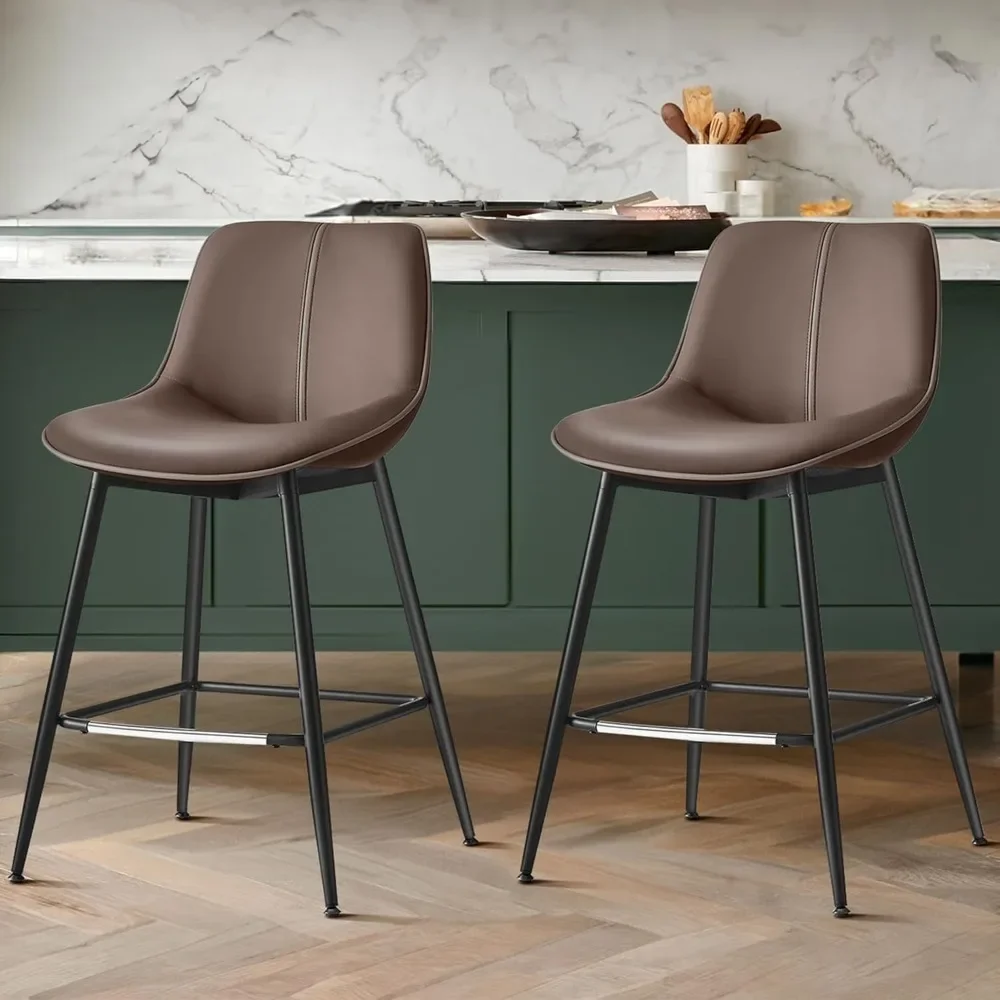 

24.4-Inch bar Stools Set of 2, w/Ergonomic Backrest, Synthetic Leather, Metal Legs, Tall Barstools for Kitchen Island Home Bar