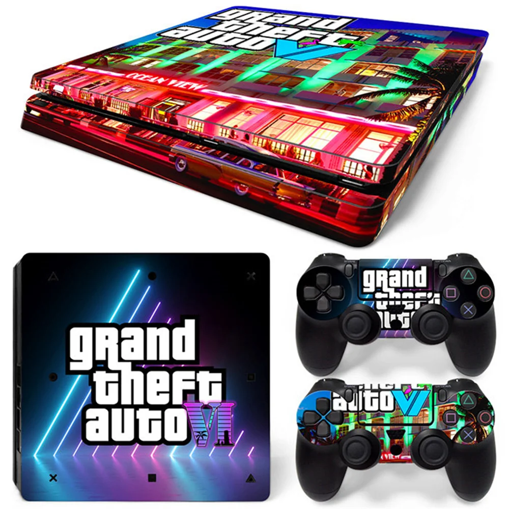 GTA 6 accessori di gioco adesivo per PS4 Slim Vinyl Decal Skin per PS4 Slim Console e due adesivi Controller