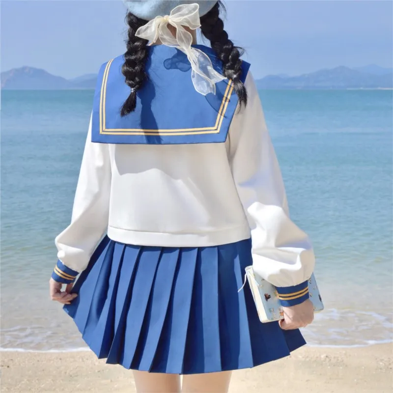 Witte Blauwe School Uniform Jurk Japanse Schoolmeisjes Matroos Top Stropdas Geplooide Rok Outfit Cosplay Kostuum Japan Anime Meisje