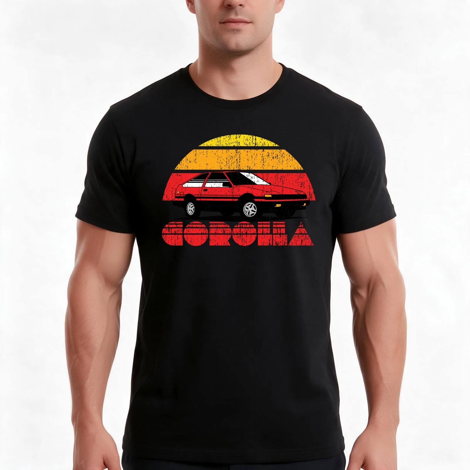 Distressed Retro Corolla T-Shirt, Summer Casual Cotton Tee, Oversized Streetwear Tops, Vintage Graphic Print, Unisex Men Women