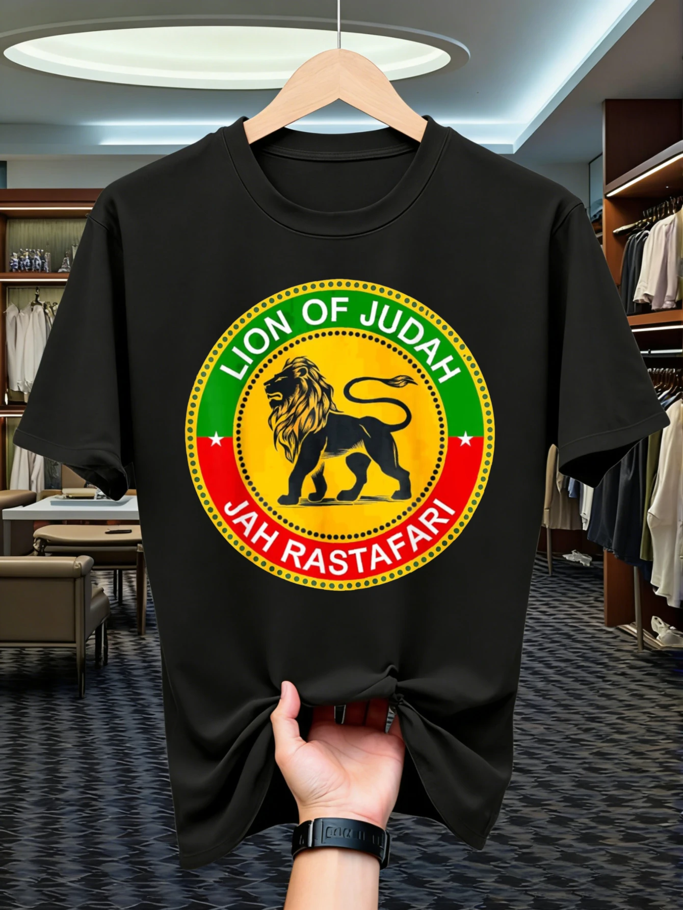 Jamaican Reggae Music T-Shirt Featuring The Rasta Reggae Lion of Judah Designed Men Women Graphic Short Sleeve Men's T-shirts