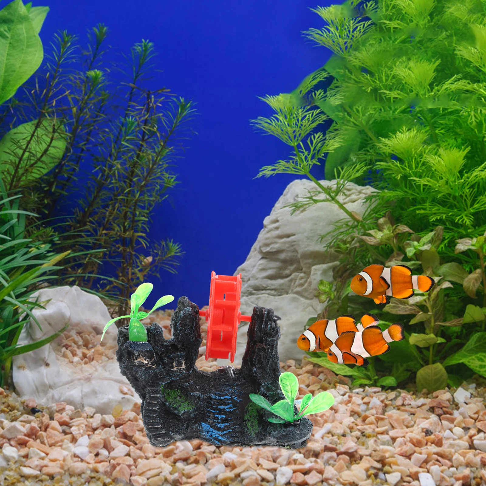 

1 Mini Mountain Water Wheel for Fish Tank Decor Aquarium Rockery Resin Model Fish Tank Decorations Vivid Long Lasting