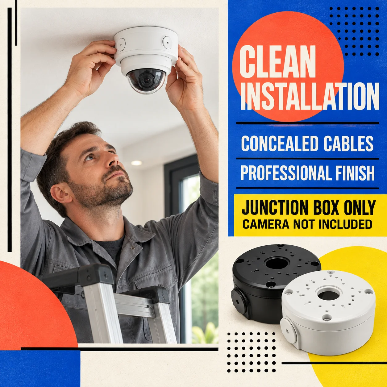 Black / White CCTV Camera Bracket Junction Box Cable Deep Base Camera Mount Bracket Round Bracket For Dome Cameras
