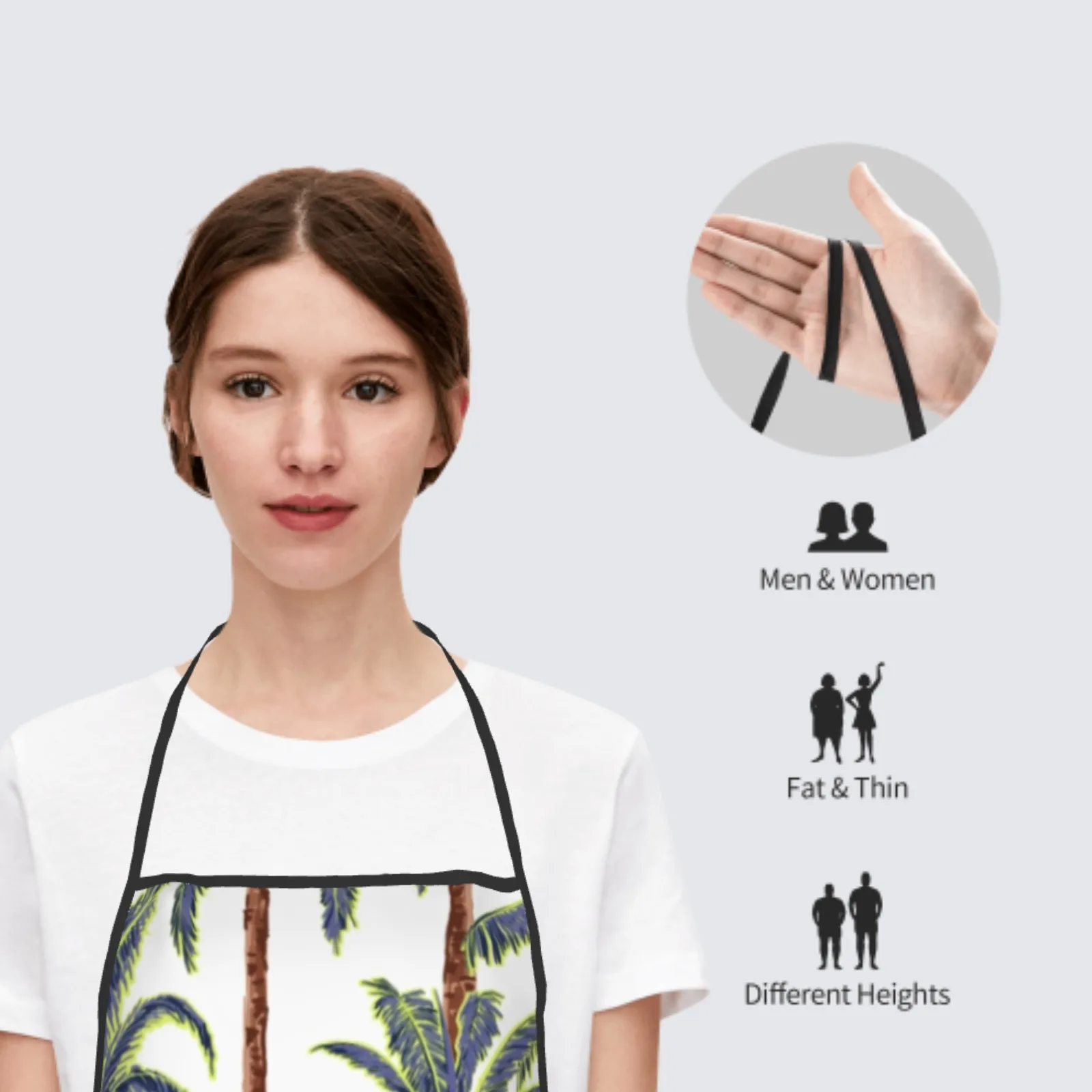 Summer Coconut Tree Polyester locking hem Apron Home Cooking Baking Kitchen Watercolor Apron