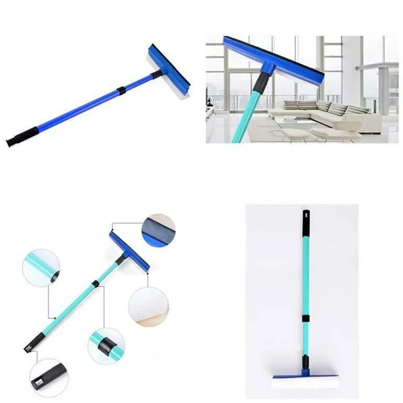 2 In 1 Telescopic Window Glass Cleaner Wiper Long Handle Sponge Brush Window Mop Squeegee Wiper Cleaning Tool