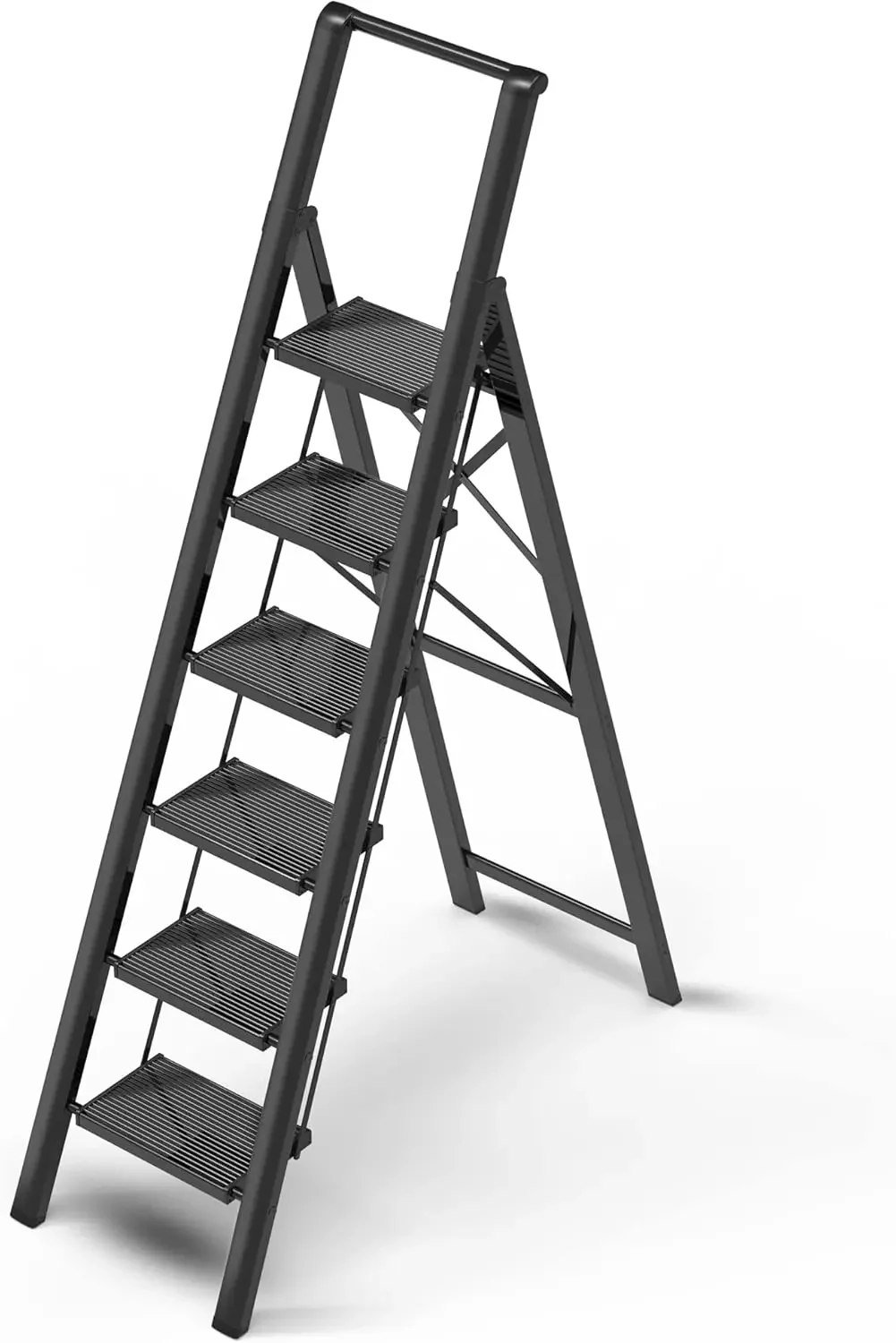 6 Step Ladder for 12 Feet High Ceiling, Lightweight Aluminum Folding Step Stool with Convenient , Stepladders with Anti-Slip and