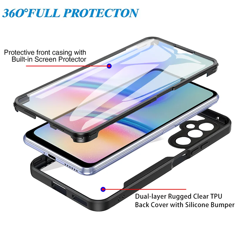 360 Front Back Transparent Protection Case For Samsung Galaxy A02 A03 A03S A05 A12 A13 A14 A15 A20 A21S A22 A24 Shockproof Cover