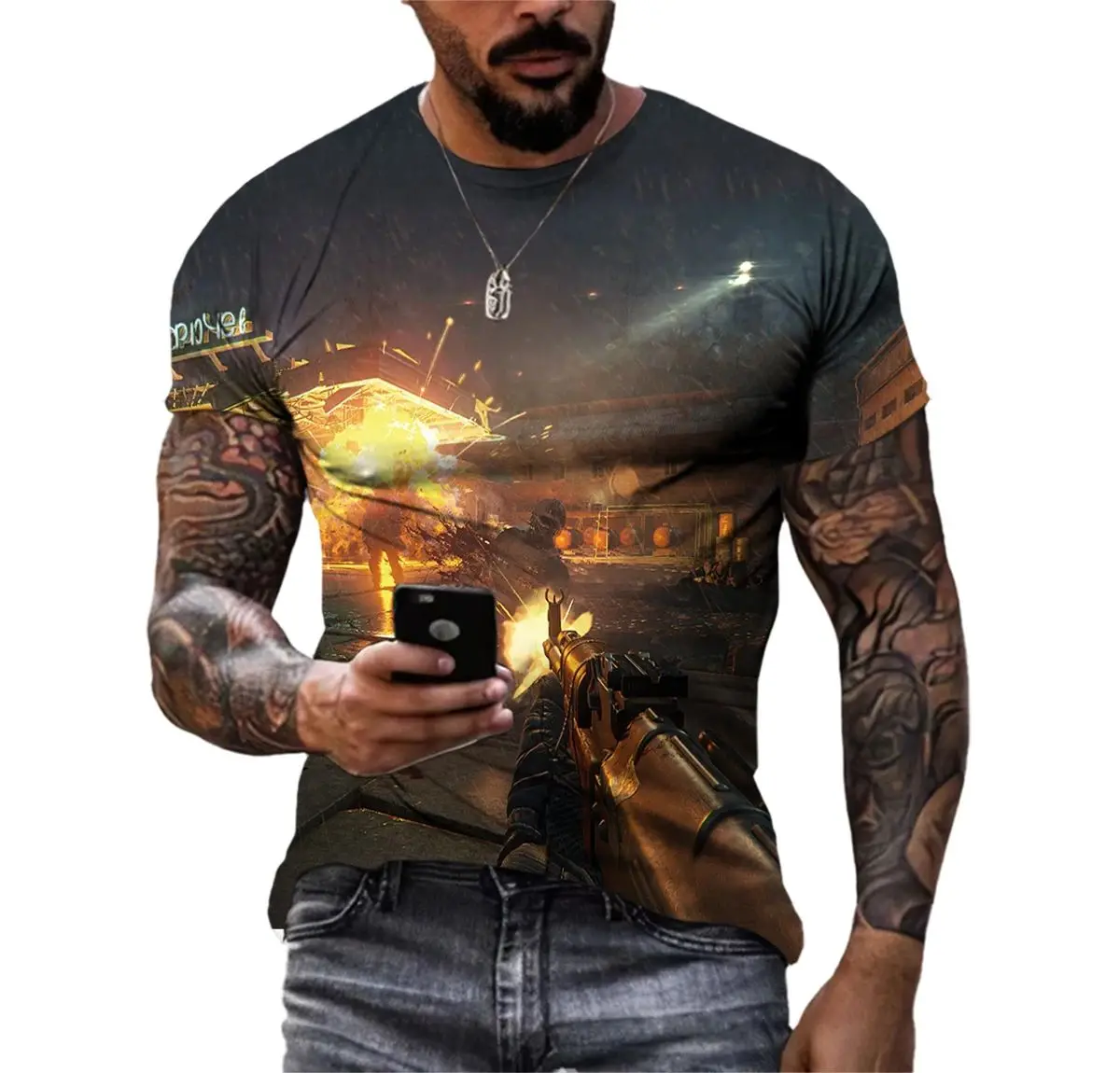 Summer Men Classic Retro Special Forces Shooter 3d Printed T-Shirt Cool Street Personality Outdoor Sports O Collar Short Sleeve