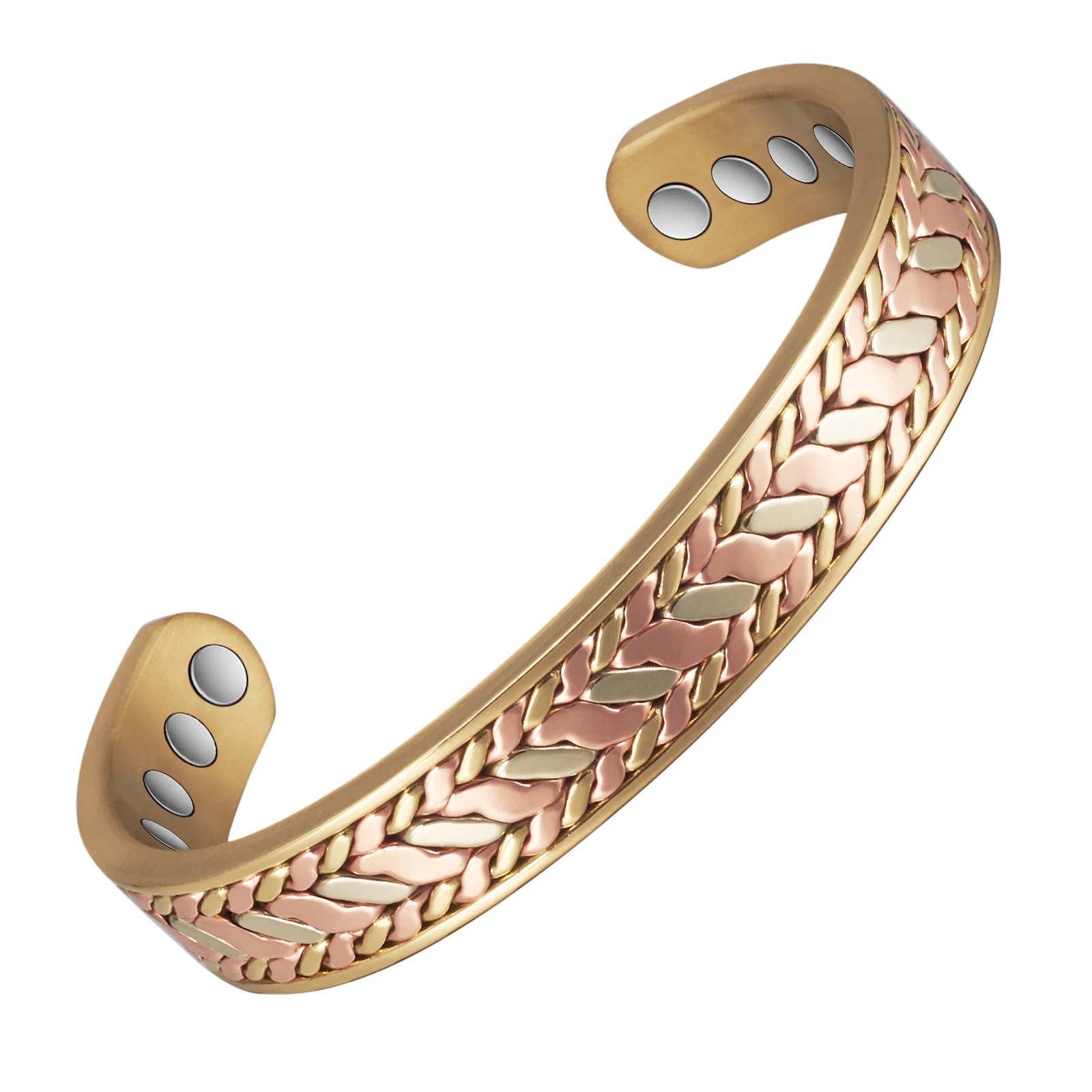 Wollet Handwoven Wide Pure Copper Bracelet for Women with Ultra Strength Magnetic Cuff Bangle Jewelry Gift