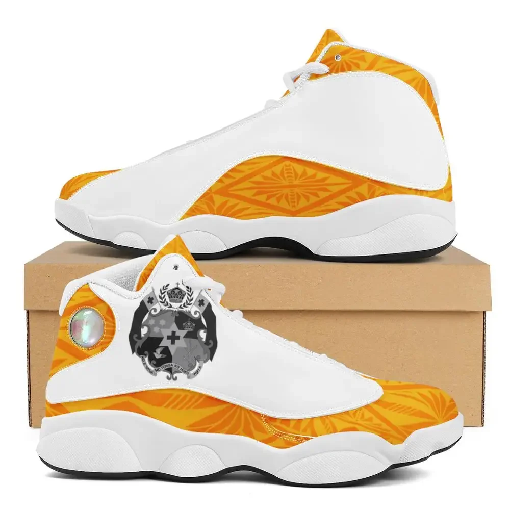 Good Quality Polynesian Samoa Tribal Orange Tonga Style Running Shoes Custom Ball Sports Team Logo Men's Basketball Sports Shoes