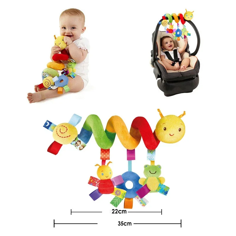 Hochets mobiles en spirale pour bébé, lit de dessin animé pour bébé, clochettes à main grinçantes, jouets en peluche, poupées sucette pour tout-petits