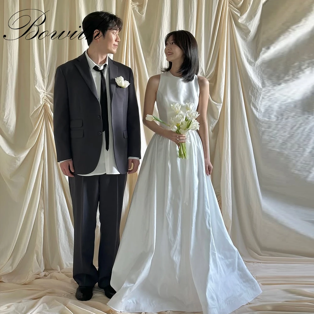 

Bowith O-Neck Sleeveless A-line Wedding Dresses Korea Photo Shoot Floor-Length 웨딩드레스 Customized Bridal Gown Reception Dresses