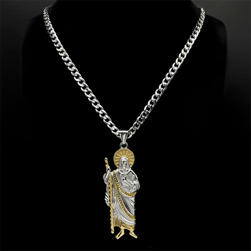 سان يهوذا تاديو قلادة قلادة للرجال النساء الفولاذ المقاوم للصدأ الذهب والفضة اللون الكاثوليكية القديسين رسول يسوع سلسلة مجوهرات