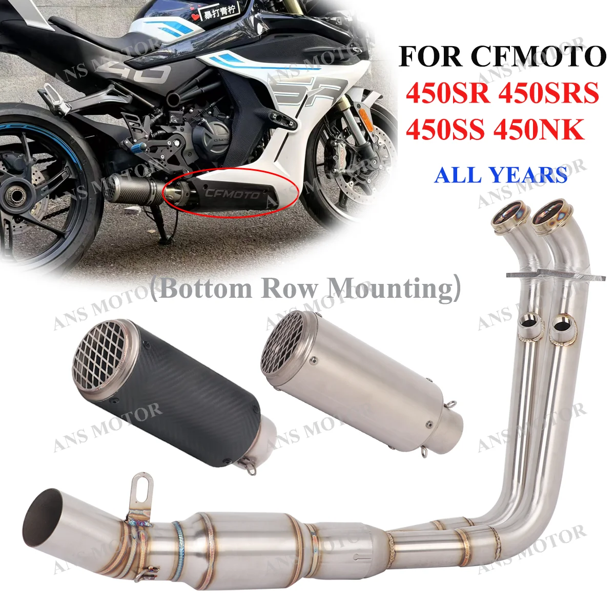 

Slip On For CFMOTO 450SR 450SRS 450SS 450NK 2022-2025 Motorcycle Exhaust Escape System 450SR Exhuast Low Mounting with Catalyze
