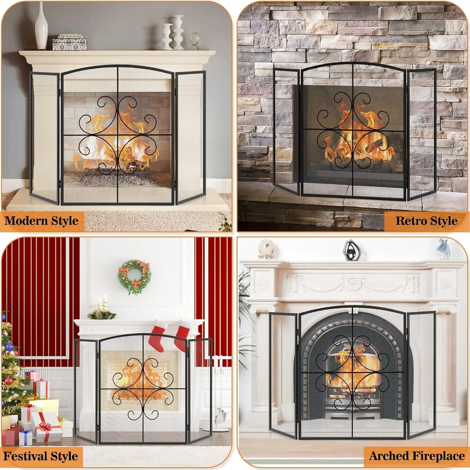 3 Panel Fireplace Screen 48