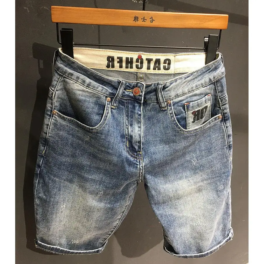 

Vintage Korean Sle Men's Slim Fit Jeans orts Five-Point Pants Casual Summer Faionable Mid-Waist Straight Leg Jeans