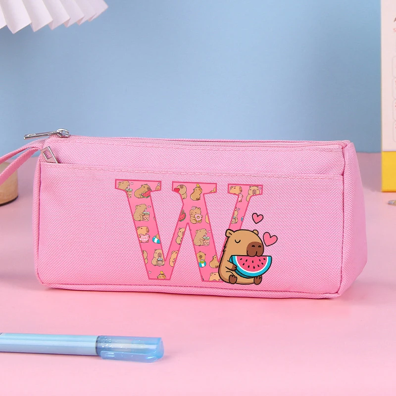 Capibara Letter Printed Pencil Case for Students Anime Cartoon Stationery Supplies Fashion Large Capacity Storage Pen Bag Gifts