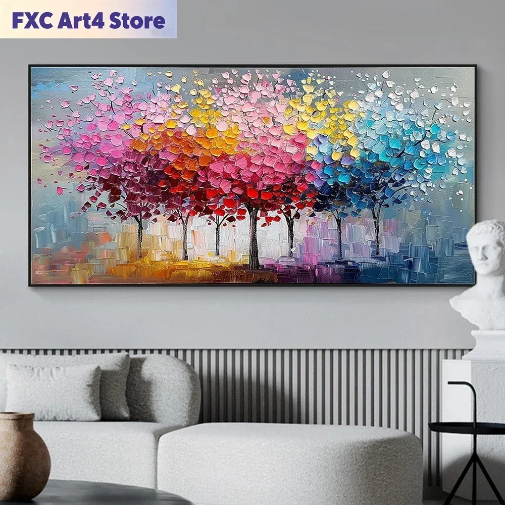 Frameless No  Colored Tree Wall Art Decor, Happiness Tree Canvas Painting, Abstract Tree Landscape Artwork Print Picture, Decora