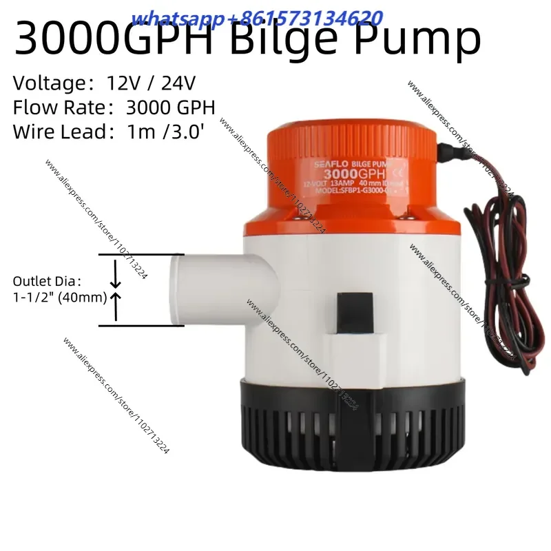 Bestselling  1pcs SEAFLO 01 Series 3000GPH 12V 24V Boat Marine Bilge Pump Heavy Duty High Capacity Water Transfer Pump for