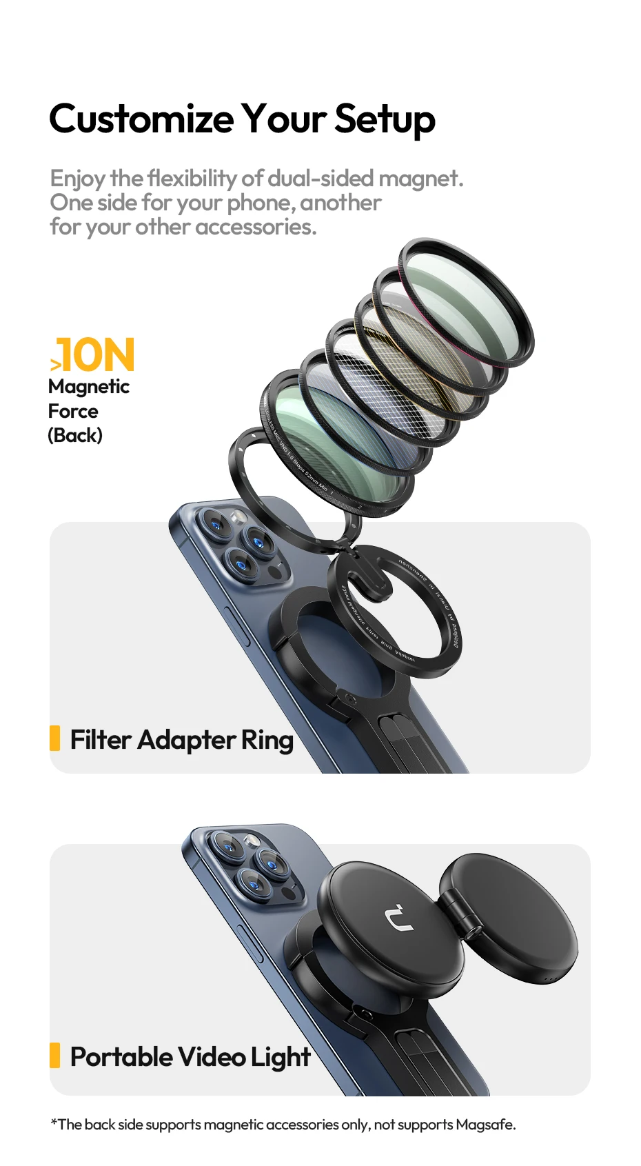 Ulanzi MA30 Telefonstativ mit Karabiner, horizontal, vertikal, beidseitig, magnetisch, für Vlog Online-Live-Streaming – Detail 4