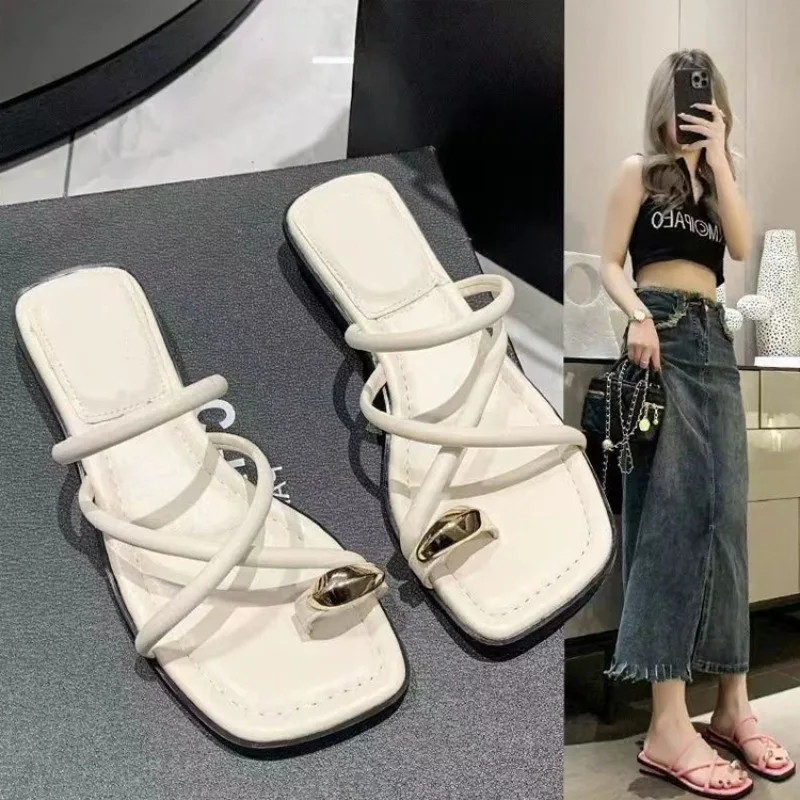 Slippers Women\'s Summer Sandals Flip Flops Low Heel Fashion Dress Chunky Designer Slides Elegant Casual Woman Shipping Free Item