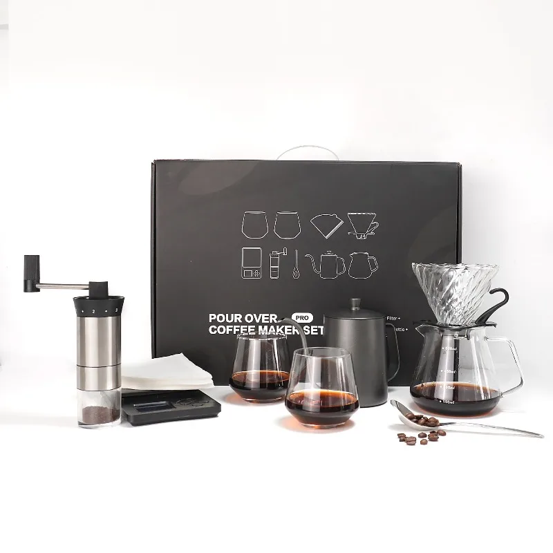 Thick Stainless Steel Hand Pour Over Coffee Pot 10 Pieces Home Coffee Brewing Kit Household Drip Coffee Making Tool Set