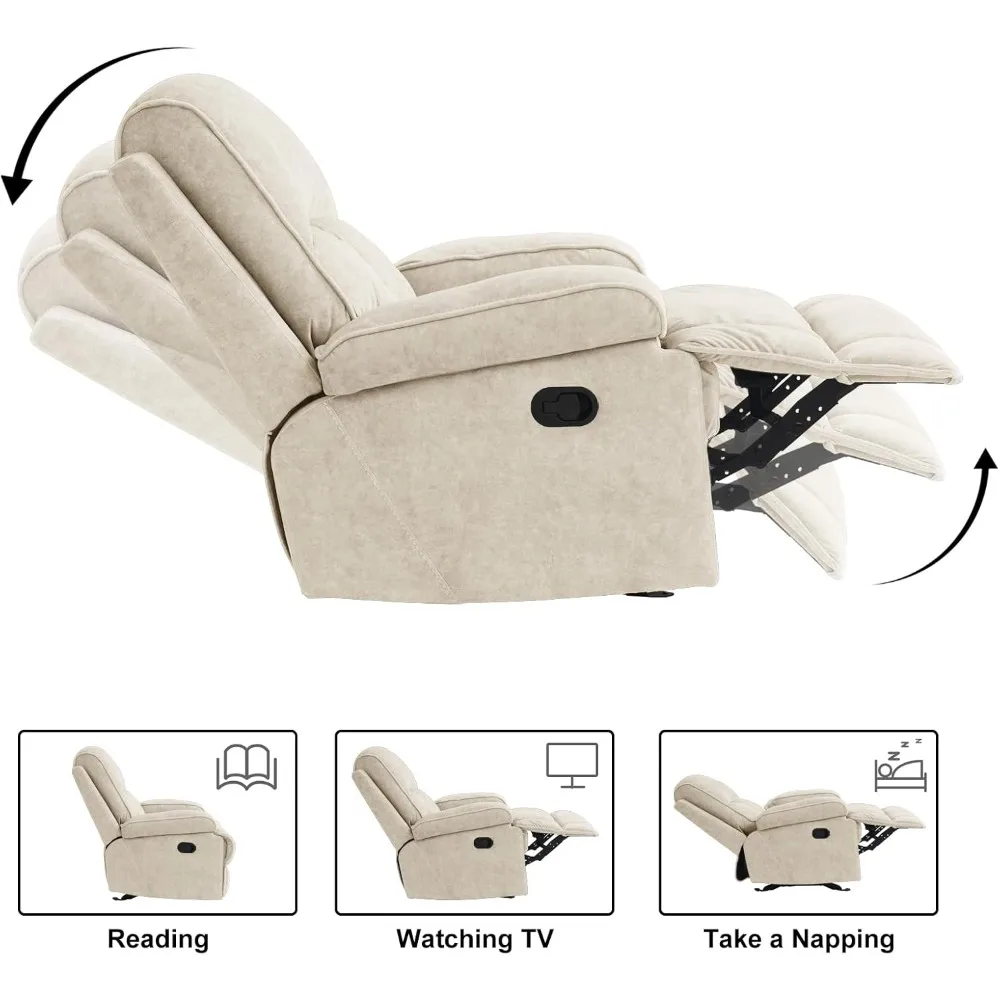 كرسي هزاز يدوي للبالغين، طائرة شراعية عالية الظهر مع مقعد عميق، كرسي بذراعين من القماش المنجد لغرفة المعيشة والحضانة