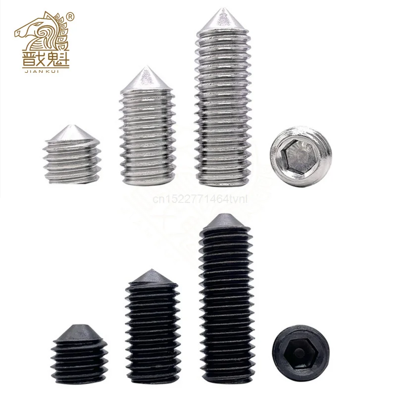 50pcs M2.5 M3 M4 M5 M6 DIN914 304 stainless Black grade 12.9 steel Hex Hexagon Socket Cone Point Grub Set Screw Tapered End Bolt