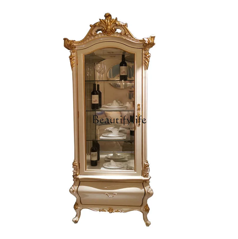 

French light luxury court style champagne solid wood wine cabinet