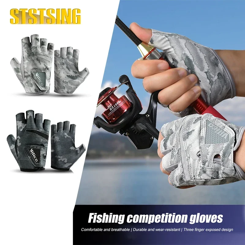 1Pair UV Fishing Gloves Sun Protection Fingerless Glove Men Women UPF 50+ SPF for Kayaking, Paddling, Canoeing, Rowing, Driving