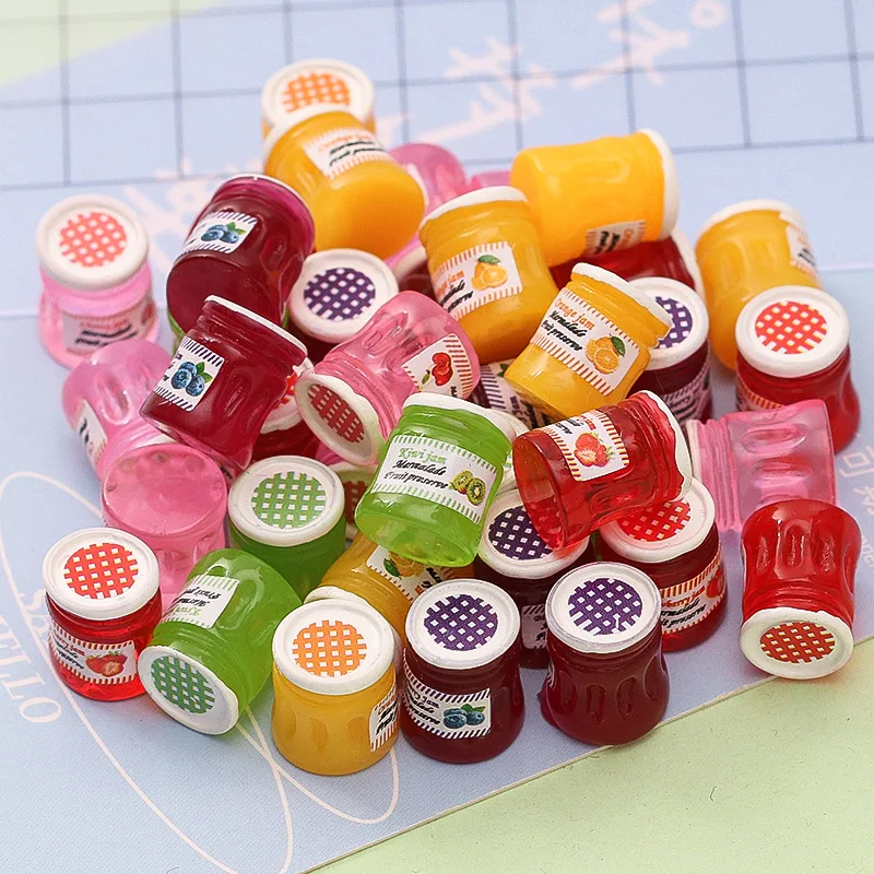 1/12 al azar 10 Uds casa de muñecas juego de comida en miniatura Mini botella de mermelada de fruta de simulación accesorios para muñecas Juguetes