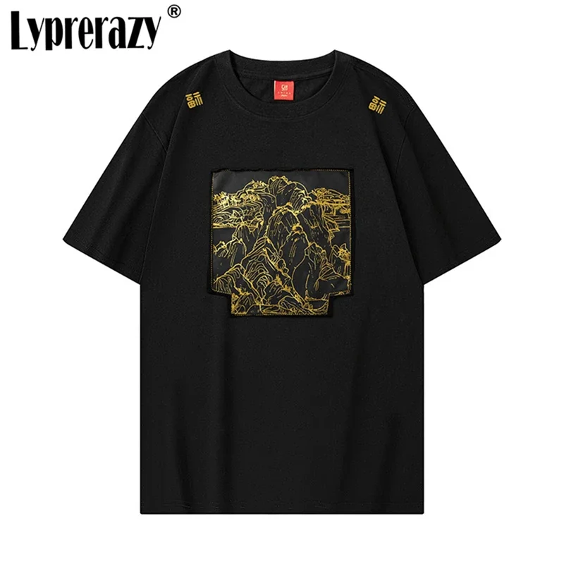 Lyprerazy National Tide Loose Short-sleeved T-shirt Summer Landscape Printing Cotton Street Tops Tees