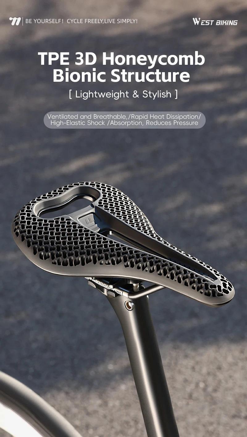 WEST BIKING 3D Honeycomb Fahrradsattel Atmungsaktiver Hohlsitz zur Druckentlastung Leichtgewichtiger Sitz für Rennräder und Mountainbikes für Langstrecken – Detail 1