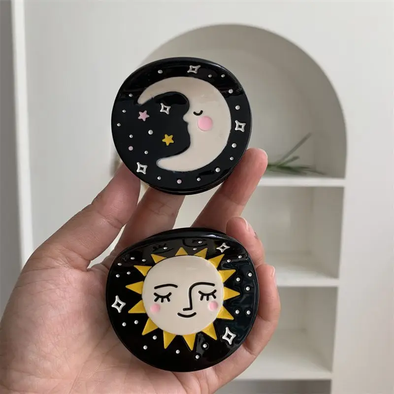 1pc Black Dreamy Star Moon Round Grip Shark Clip Personalized Hair Grab Hair Clip Hair Accessories Women\'s New Style