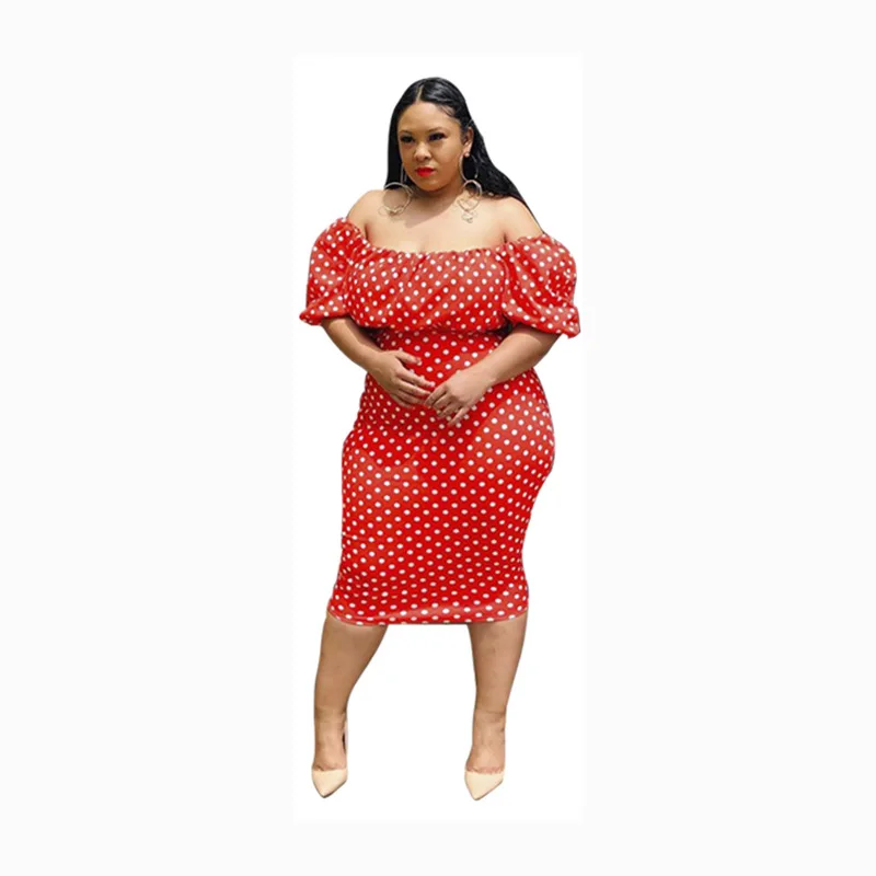 2026 New Summer Women's Dot Printed Off Shoulder Casual Party Dresses Lantern Sleeve Vestido Plus Size 9XL 8XL 7XL 6XL XXXXXL