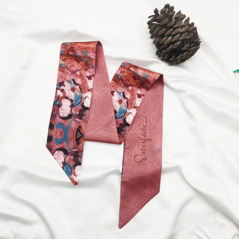 Novo floral bandana fita pintura a óleo lenços estilo chinês borboleta gravata cabelo
